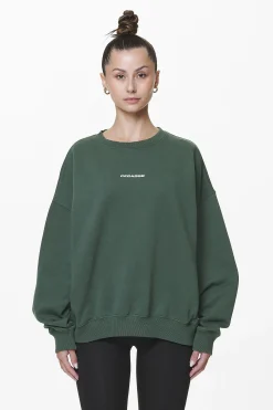 Pegador Sweaters|Aelva Logo Heavy Oversized Crew Neck Washed Sage Green