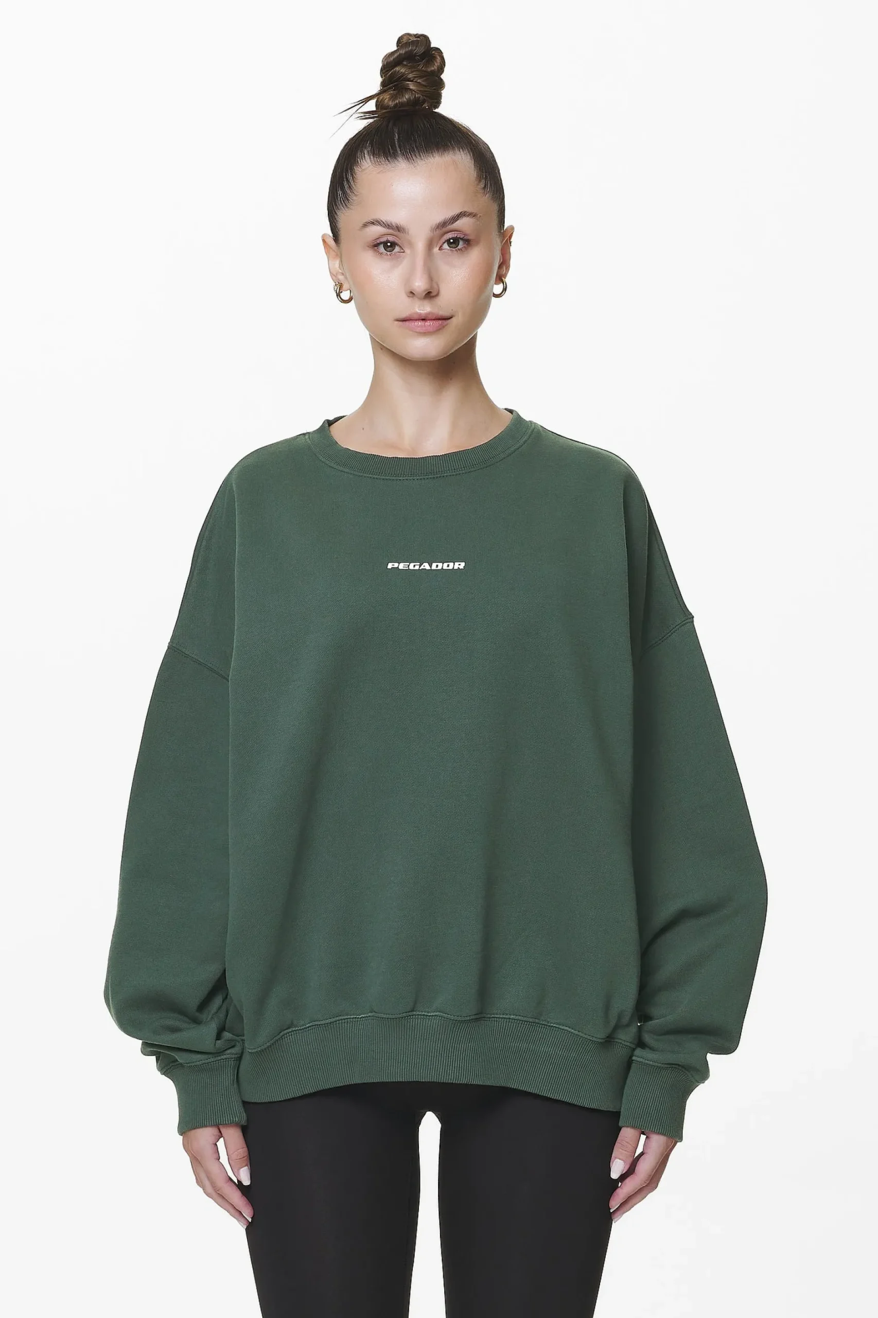 Pegador Sweaters|Aelva Logo Heavy Oversized Crew Neck Washed Sage Green