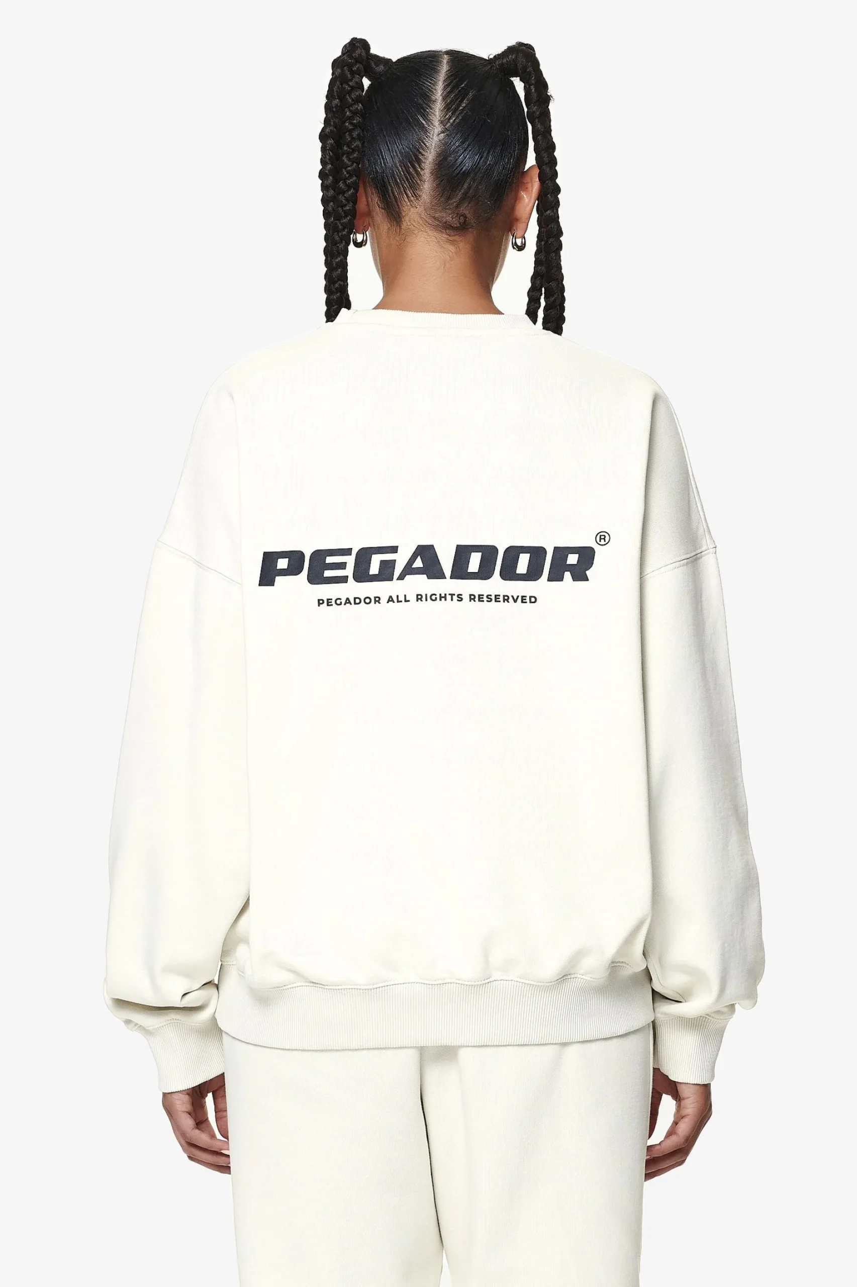 Pegador Sweaters|Aelva Logo Heavy Oversized Crew Neck Washed Salty Cream