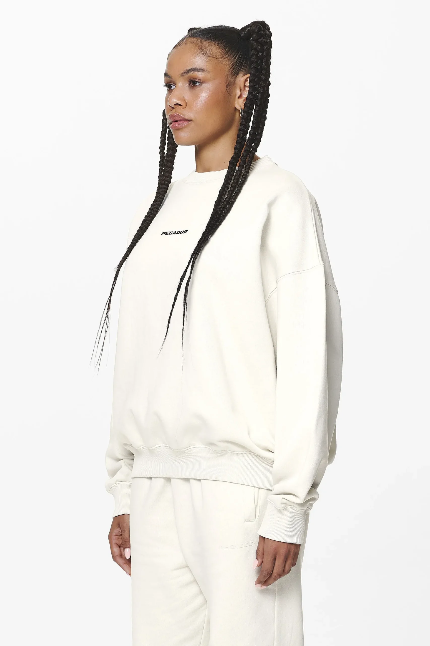 Pegador Sweaters|Aelva Logo Heavy Oversized Crew Neck Washed Salty Cream