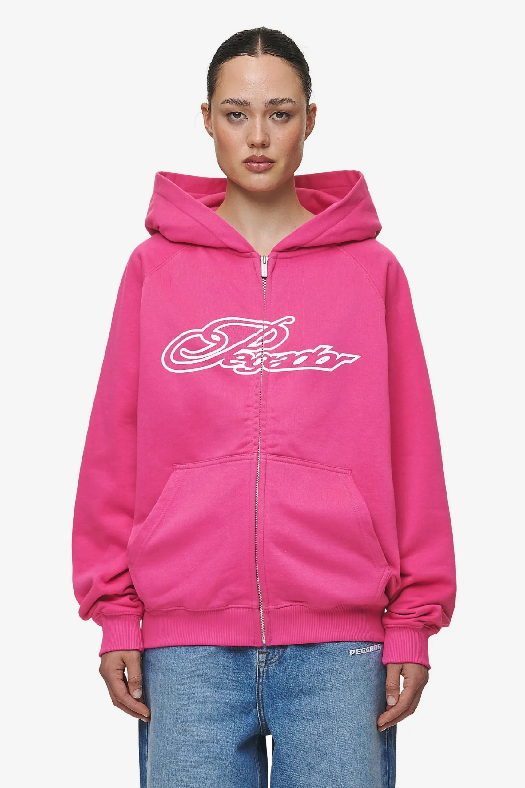Pegador Zip Hoodies|Hoodies|Anna Oversized Sweat Jacket Washed Digital Pink