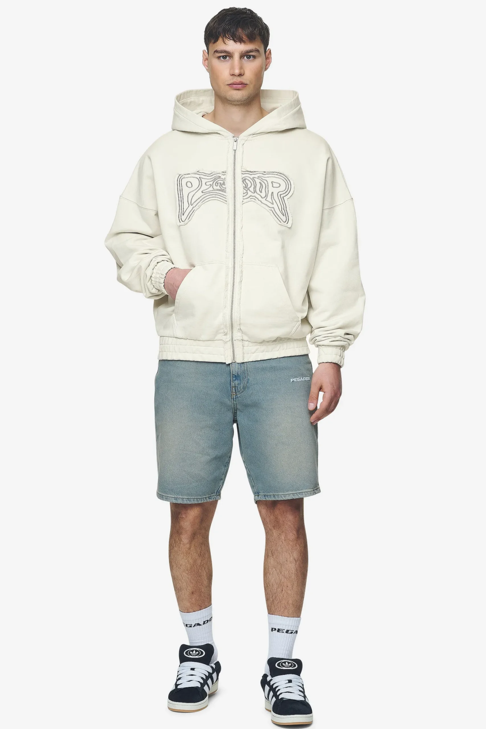 Pegador Hoodies|Zip Hoodies|Avon Boxy Sweat Jacket Washed Salty Cream