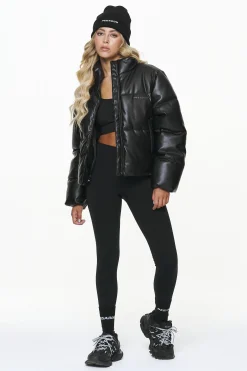 Pegador Jackets|Baker Vegan Leather Puffer Jacket Black
