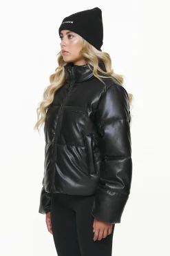 Pegador Jackets|Baker Vegan Leather Puffer Jacket Black