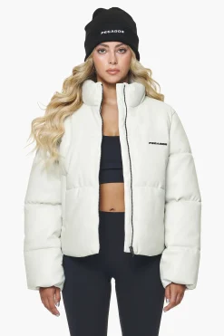 Pegador Jackets|Baker Vegan Leather Puffer Jacket Bone White