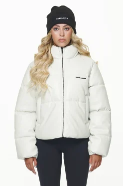 Pegador Jackets|Baker Vegan Leather Puffer Jacket Bone White