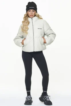 Pegador Jackets|Baker Vegan Leather Puffer Jacket Bone White