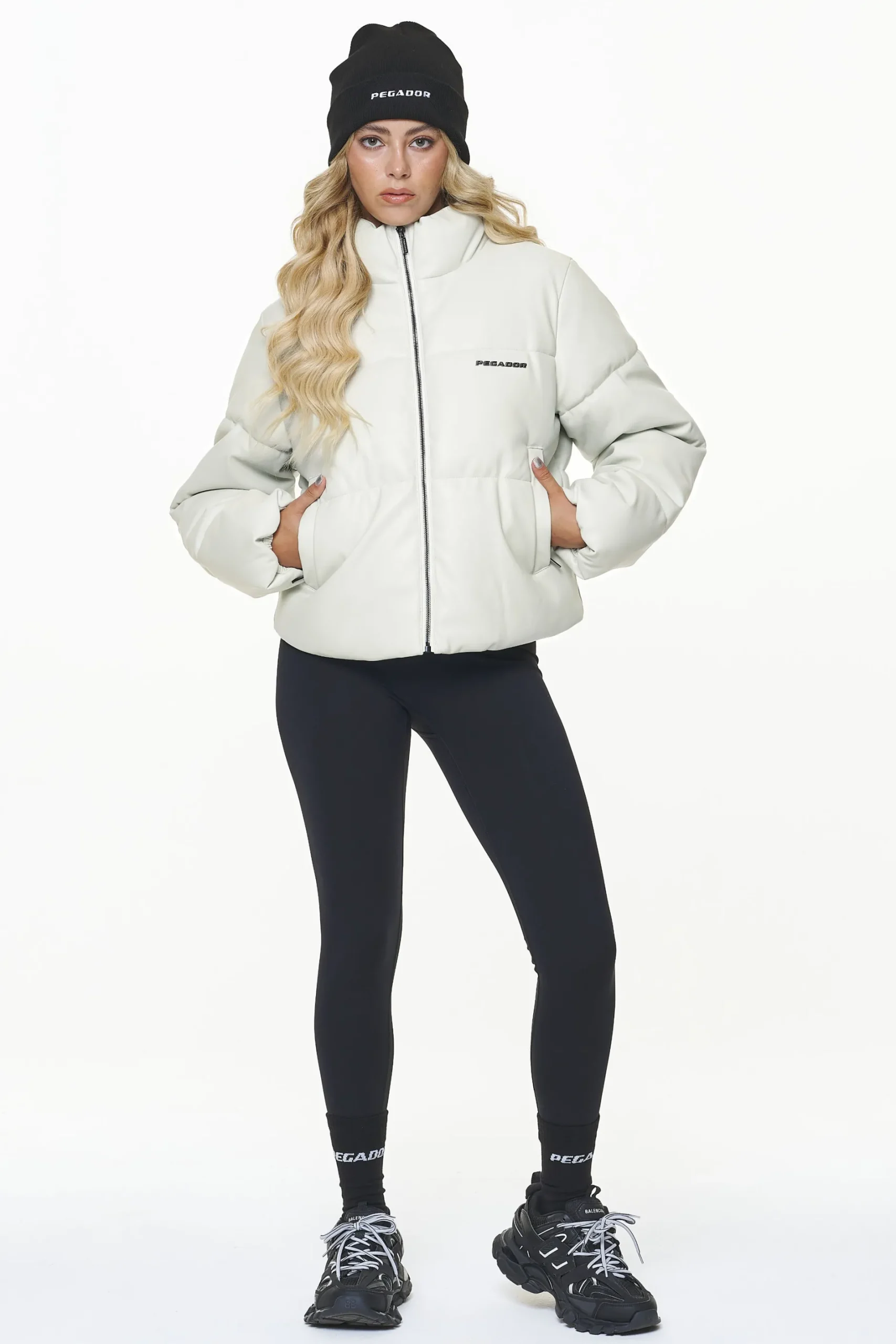 Pegador Jackets|Baker Vegan Leather Puffer Jacket Bone White