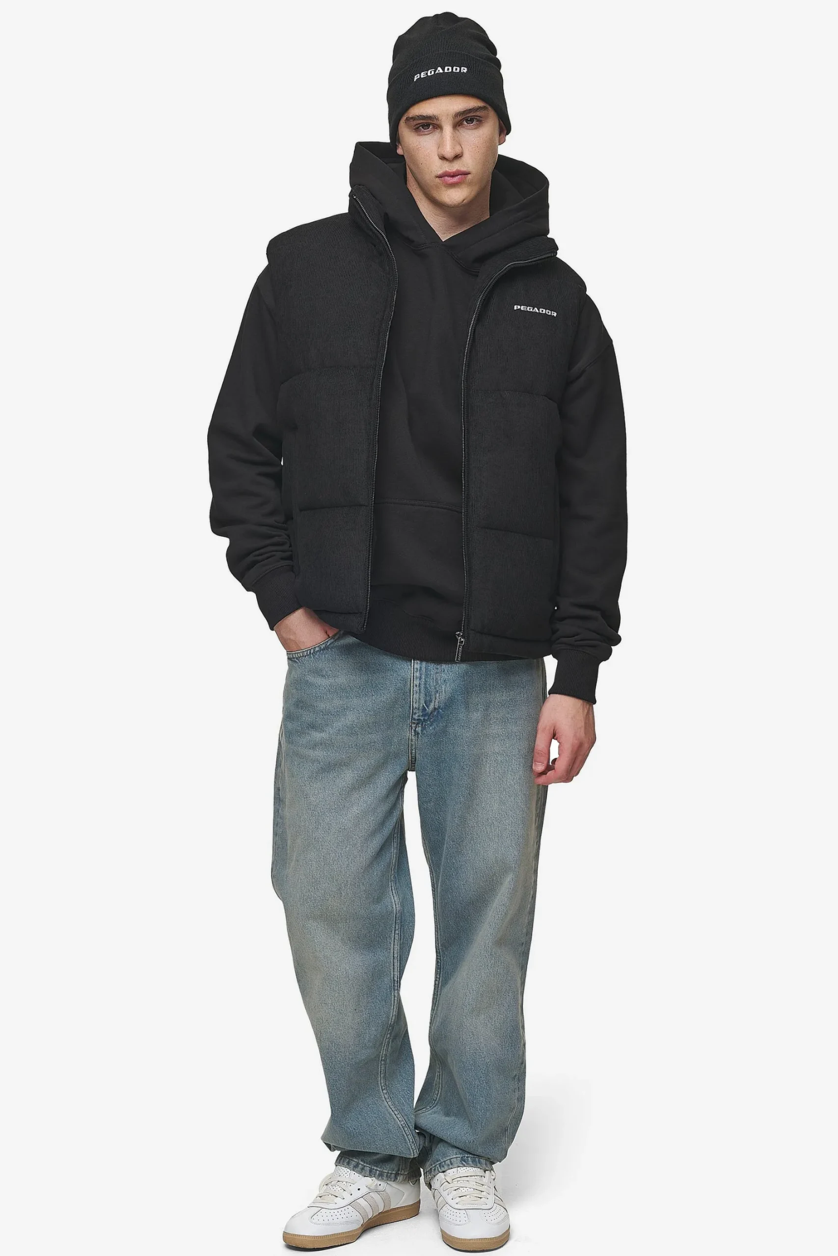 Pegador Vests|Bardon Cord Puffer Vest Black