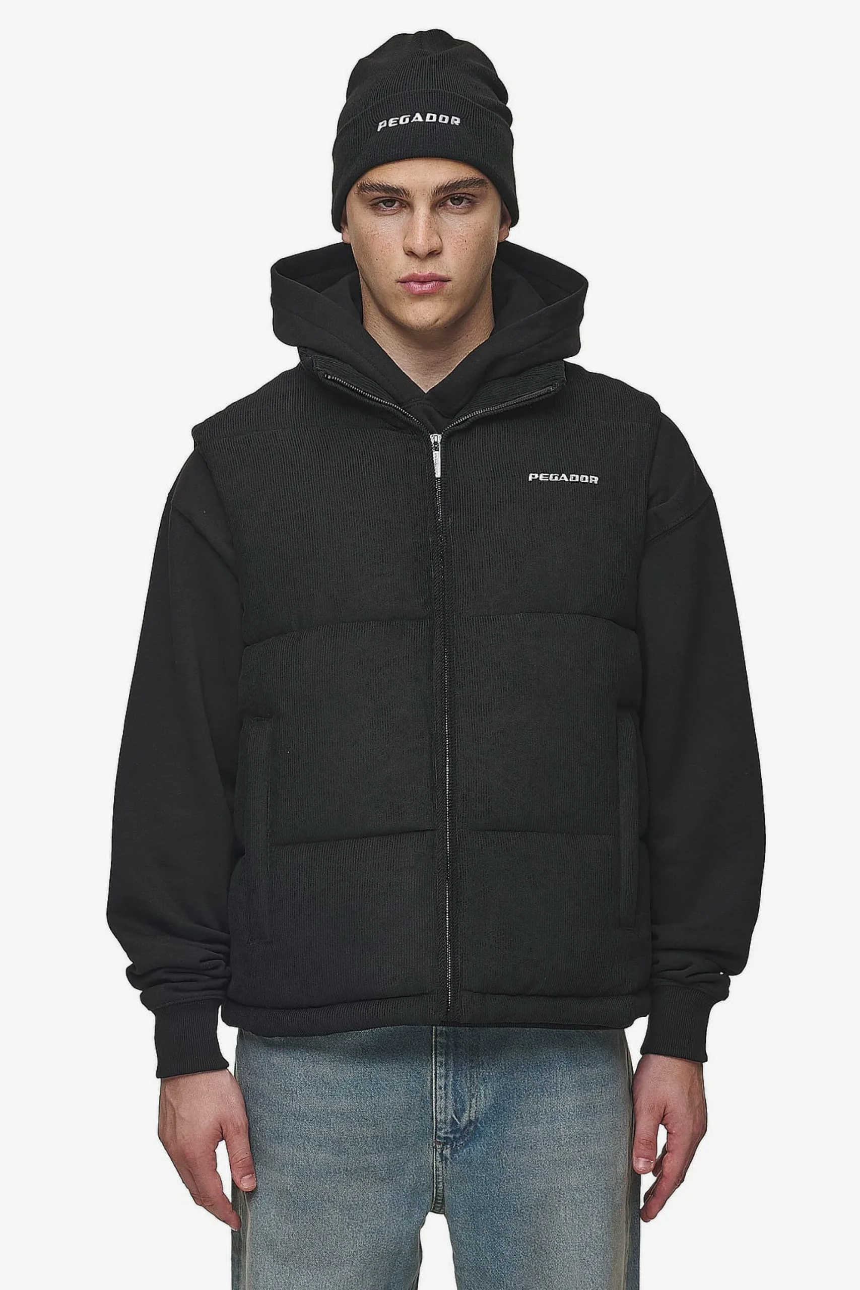 Pegador Vests|Bardon Cord Puffer Vest Black