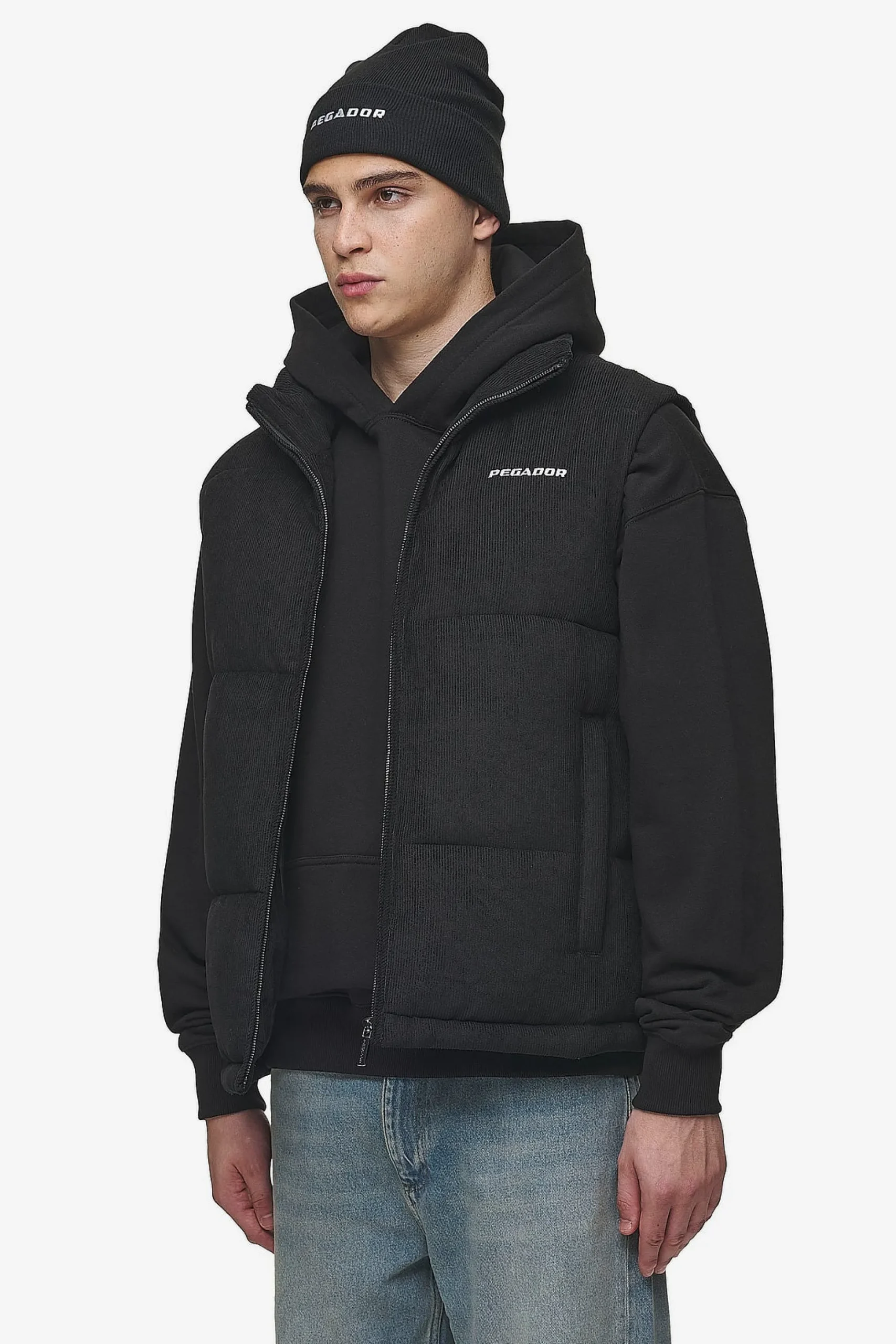 Pegador Vests|Bardon Cord Puffer Vest Black