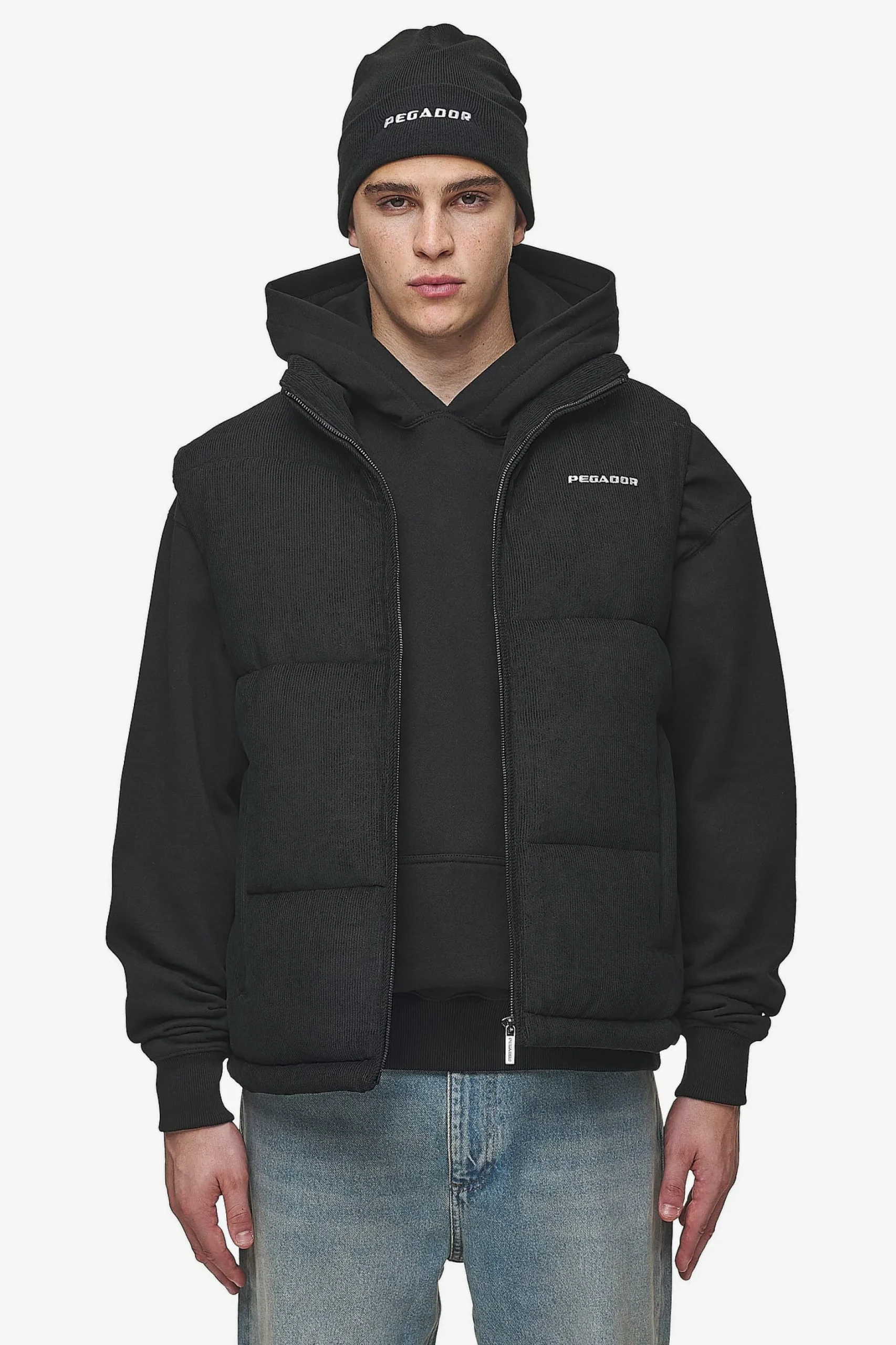 Pegador Vests|Bardon Cord Puffer Vest Black