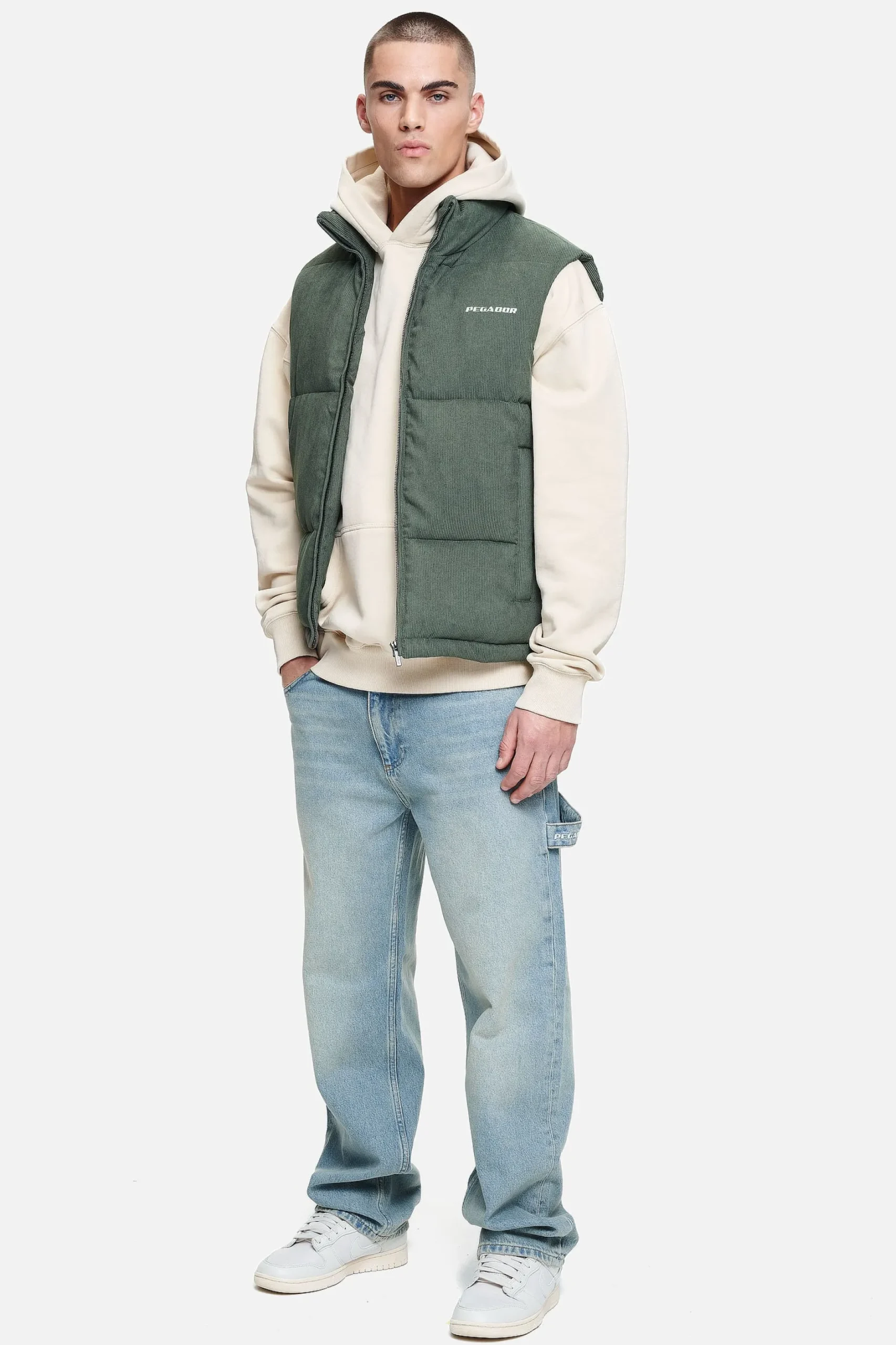 Pegador Vests|Bardon Cord Puffer Vest Forest Green
