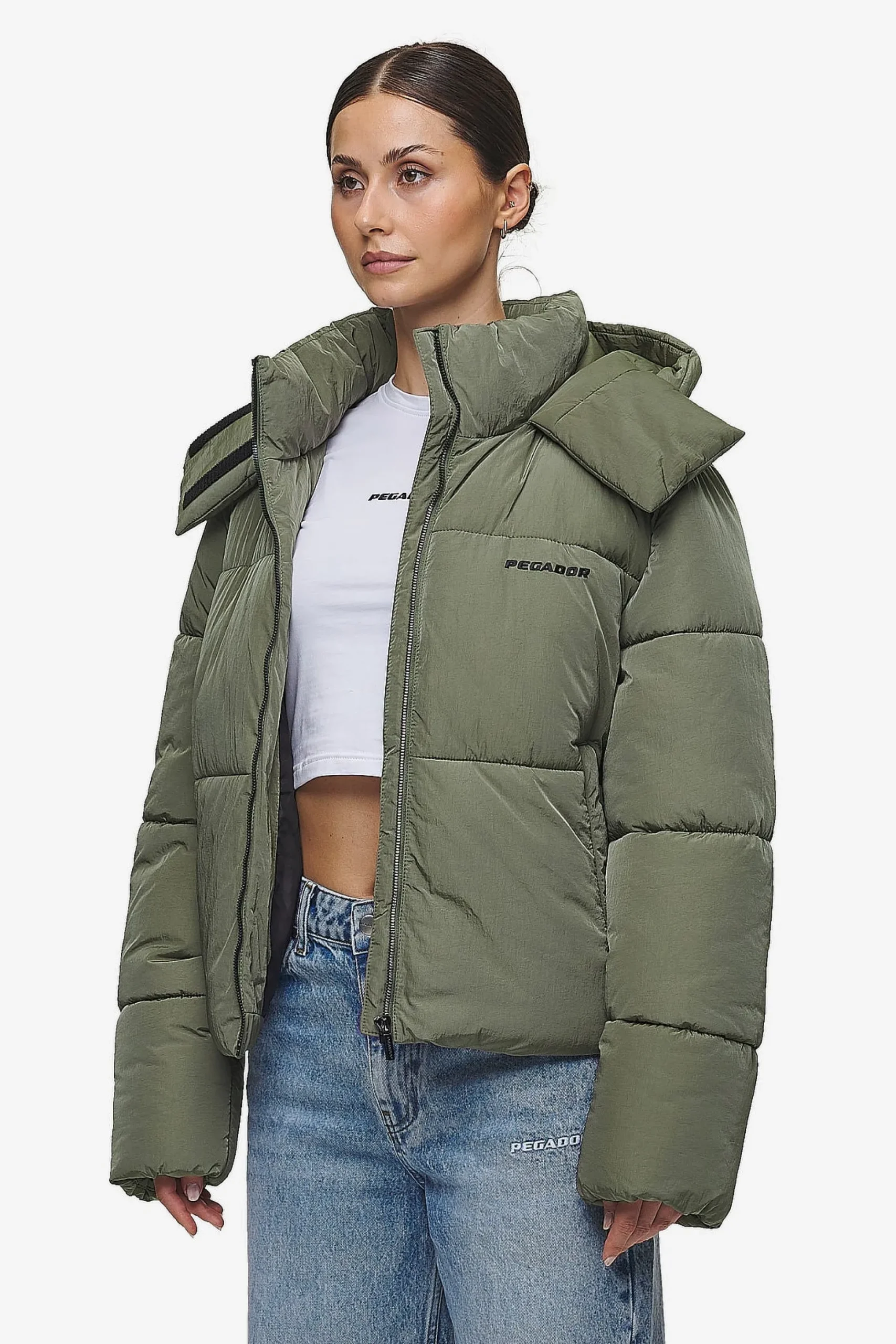 Pegador Jackets|Blanca Crushed Puffer Jacket Mud Olive