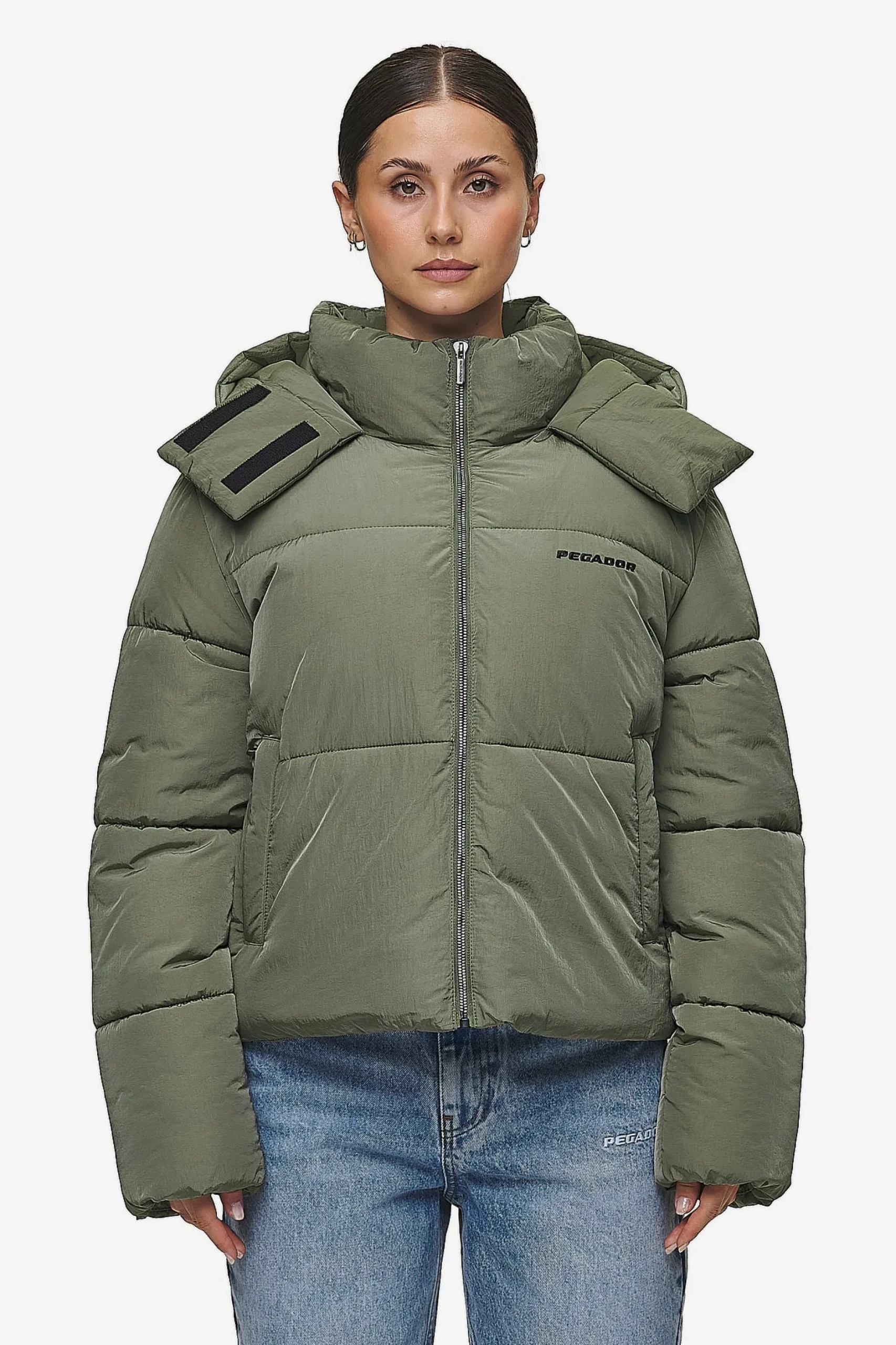 Pegador Jackets|Blanca Crushed Puffer Jacket Mud Olive
