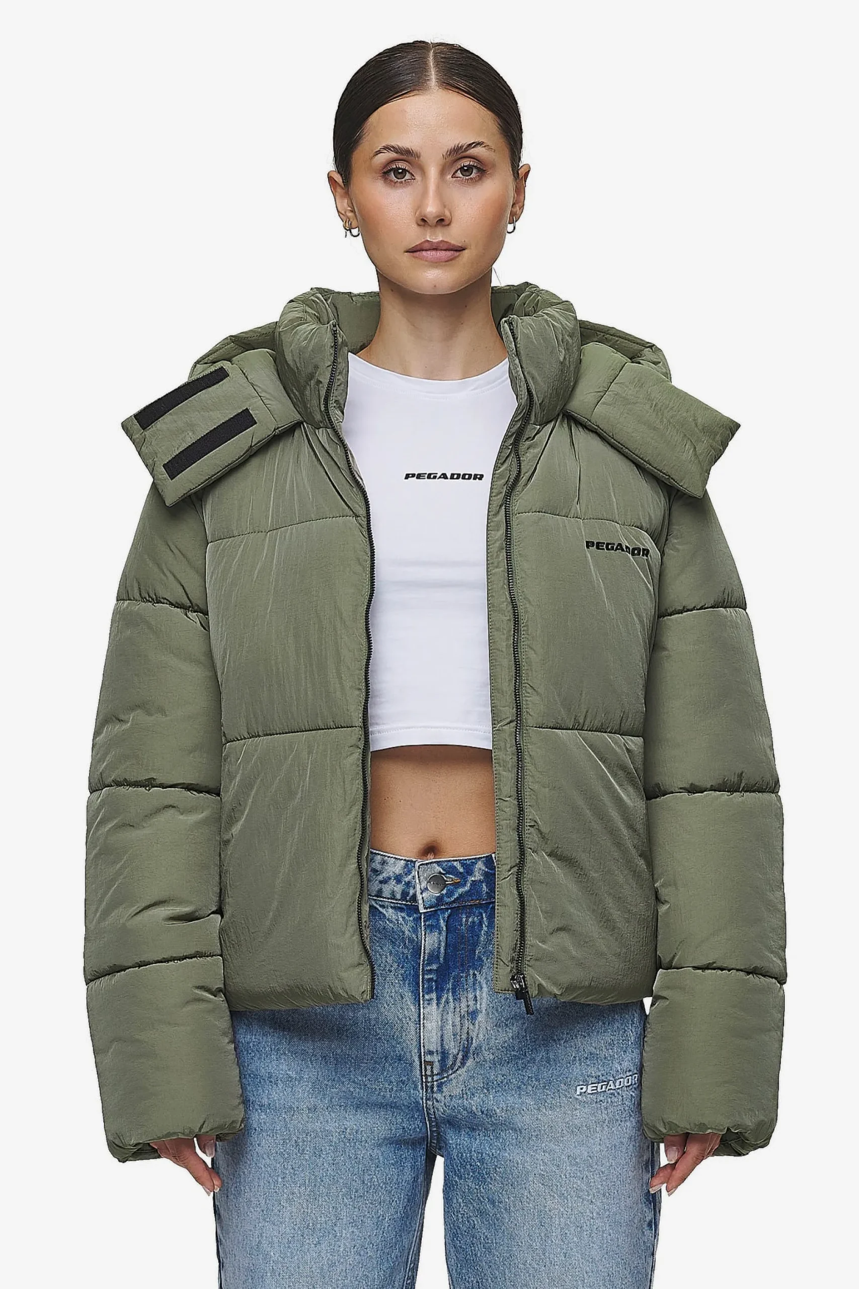 Pegador Jackets|Blanca Crushed Puffer Jacket Mud Olive