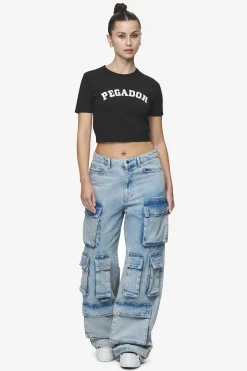 Pegador Jeans|Celina High Waist Cargo Jeans Washed Pale Blue