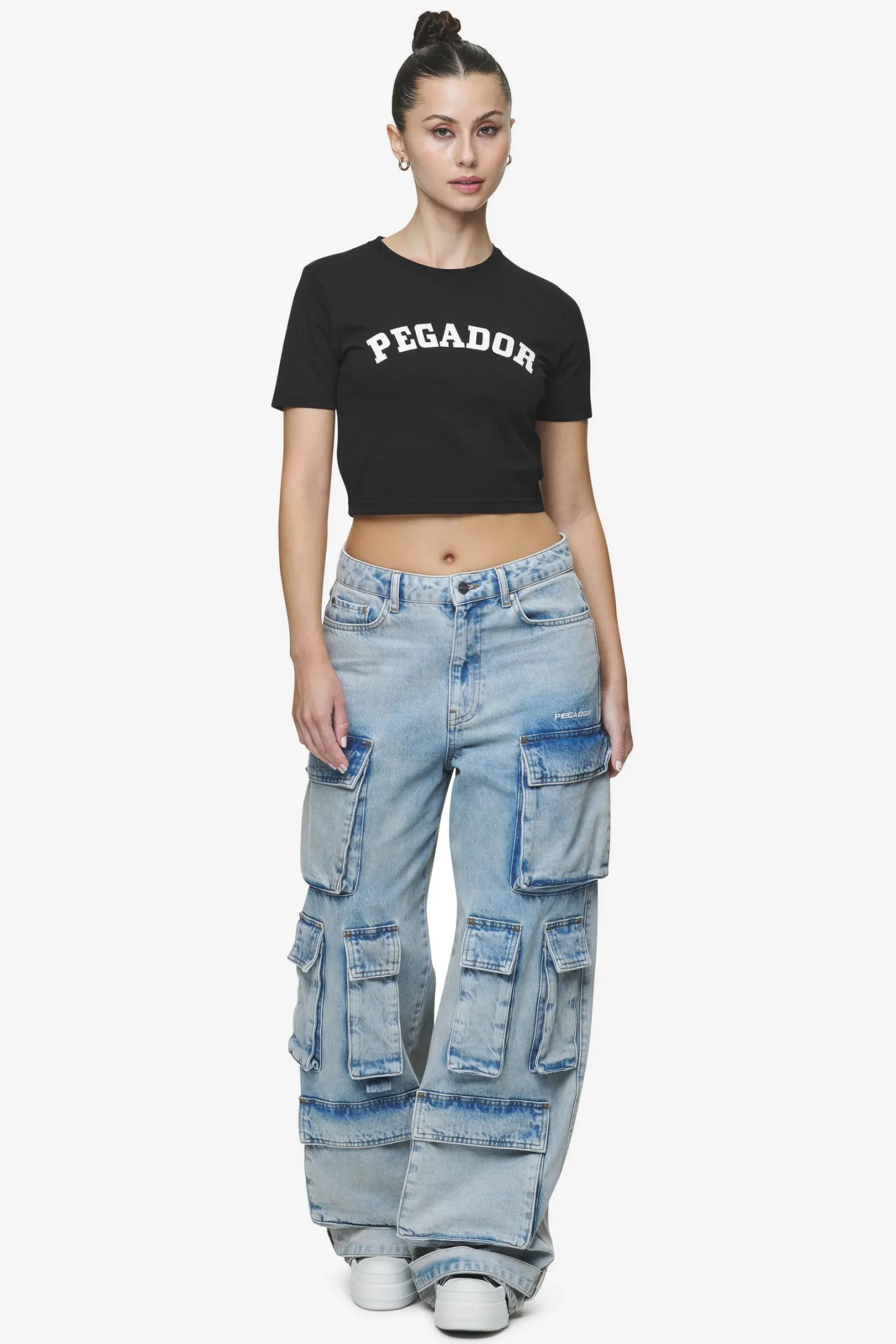Pegador Jeans|Celina High Waist Cargo Jeans Washed Pale Blue