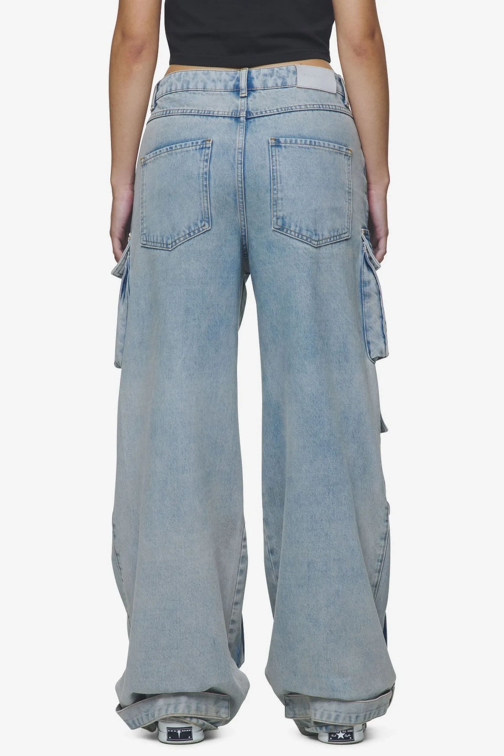 Pegador Jeans|Celina High Waist Cargo Jeans Washed Pale Blue