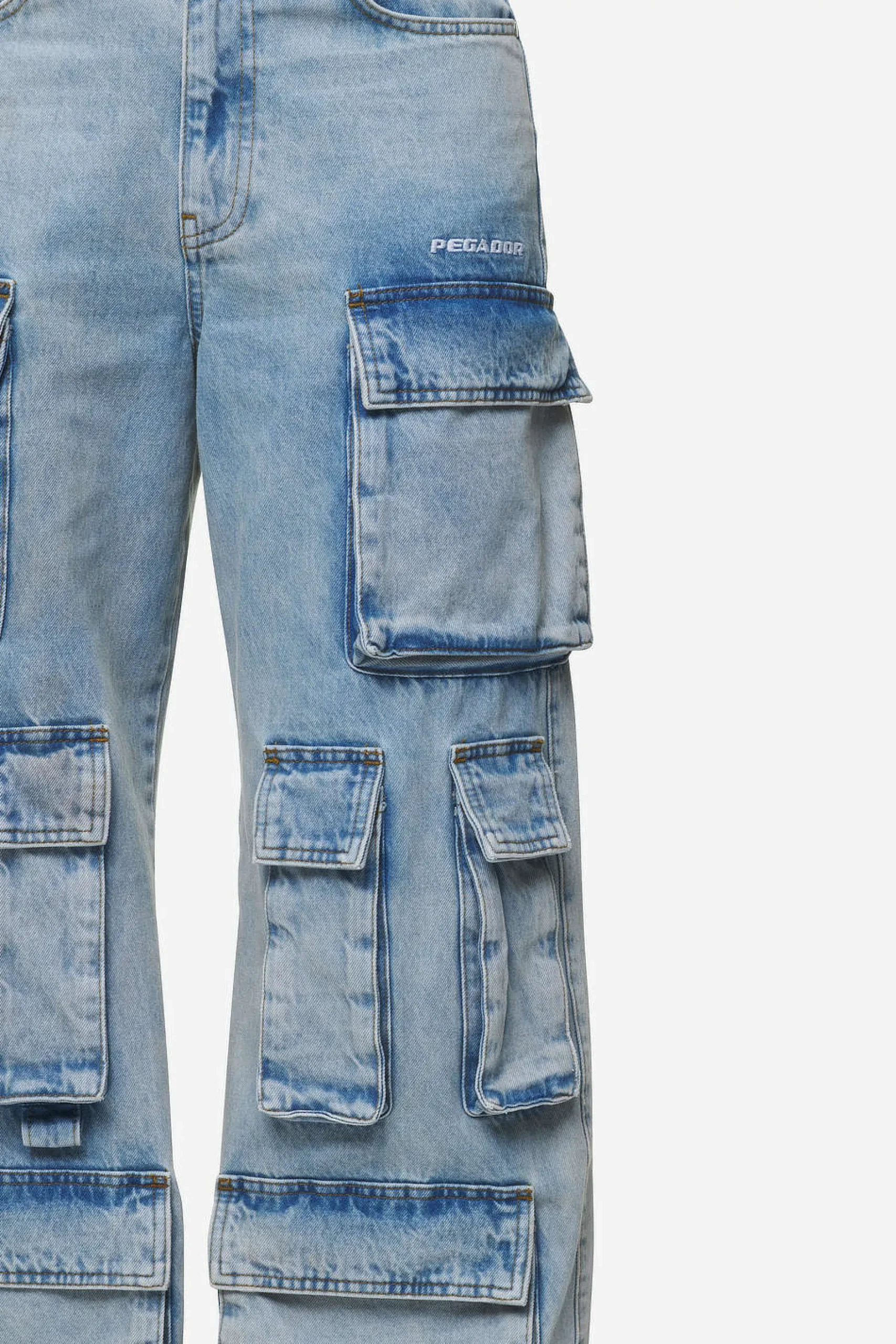 Pegador Jeans|Celina High Waist Cargo Jeans Washed Pale Blue