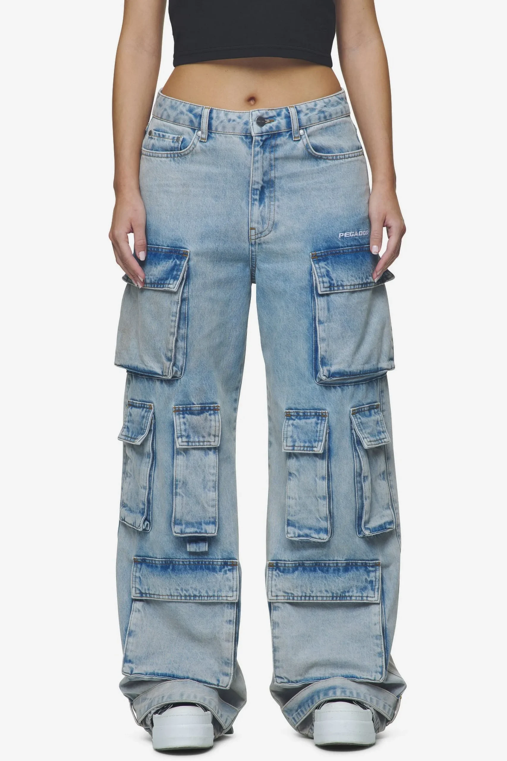 Pegador Jeans|Celina High Waist Cargo Jeans Washed Pale Blue