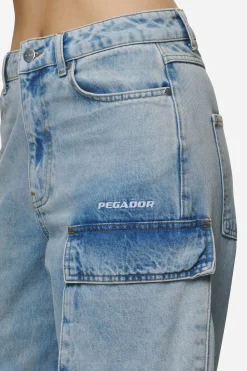 Pegador Jeans|Celina High Waist Cargo Jeans Washed Pale Blue