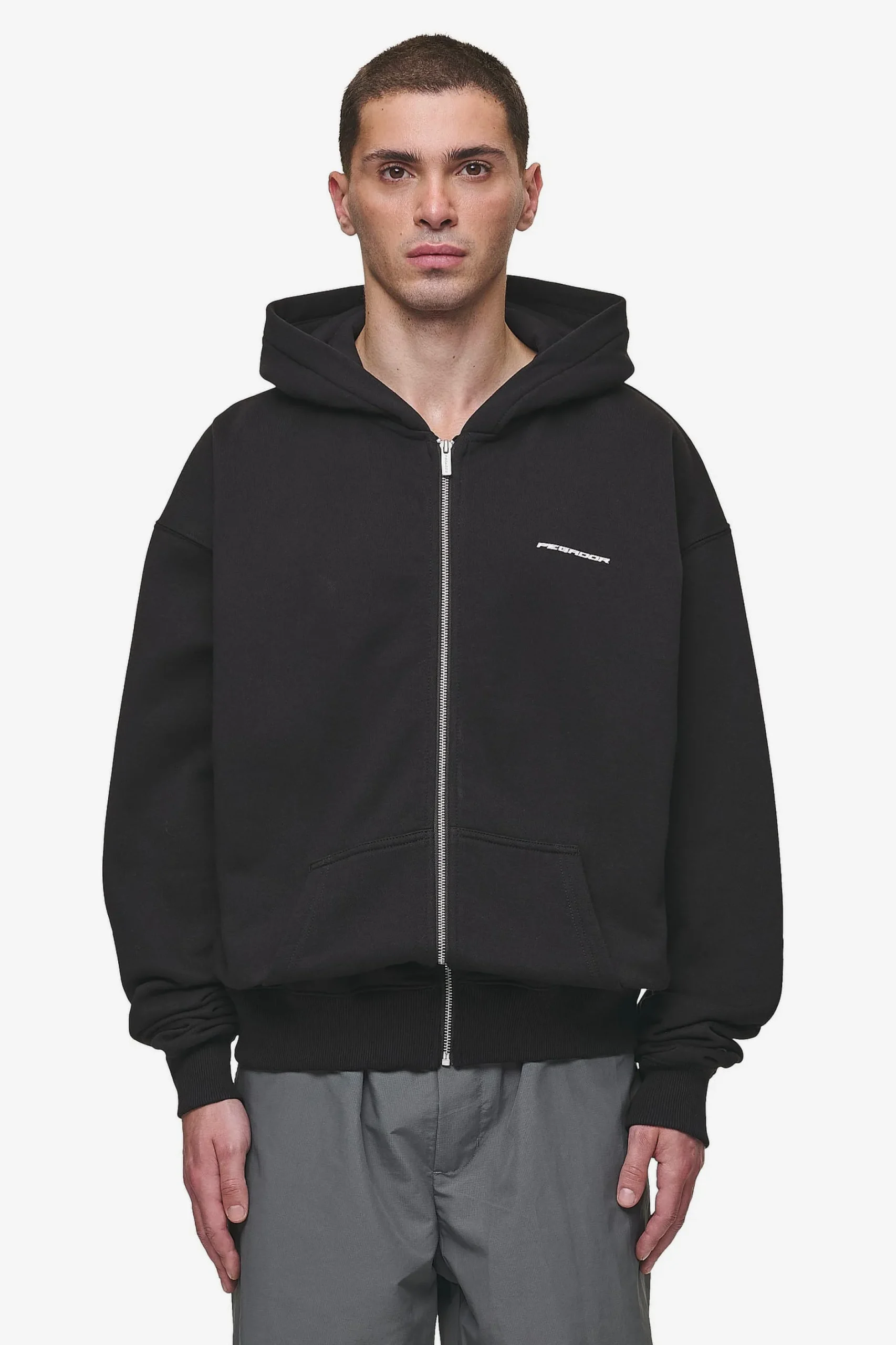 Pegador Hoodies|Zip Hoodies|Charles Oversized Sweat Jacket Washed Black