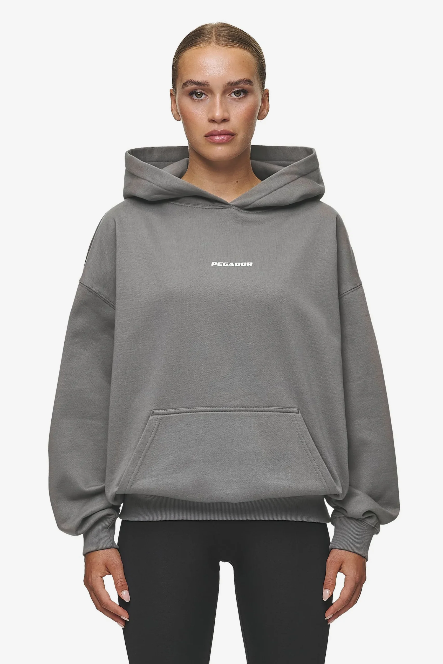 Pegador Hoodies|Clarita Logo Oversized Hoodie Washed Deep Grey White Gum