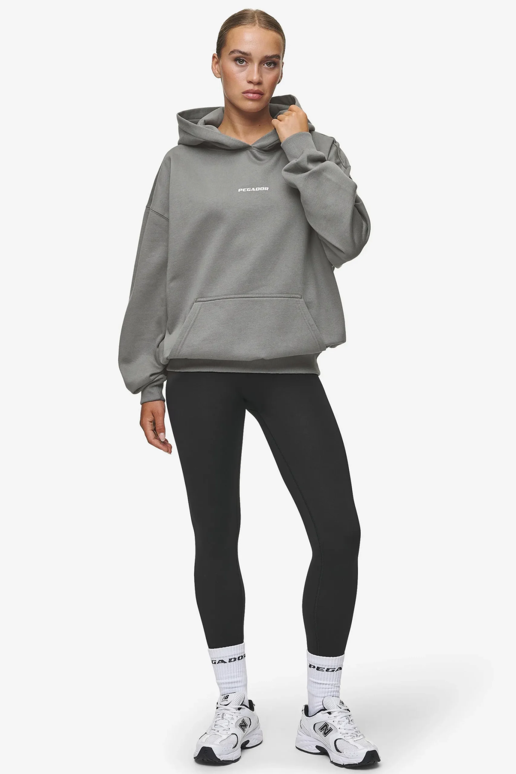 Pegador Hoodies|Clarita Logo Oversized Hoodie Washed Deep Grey White Gum