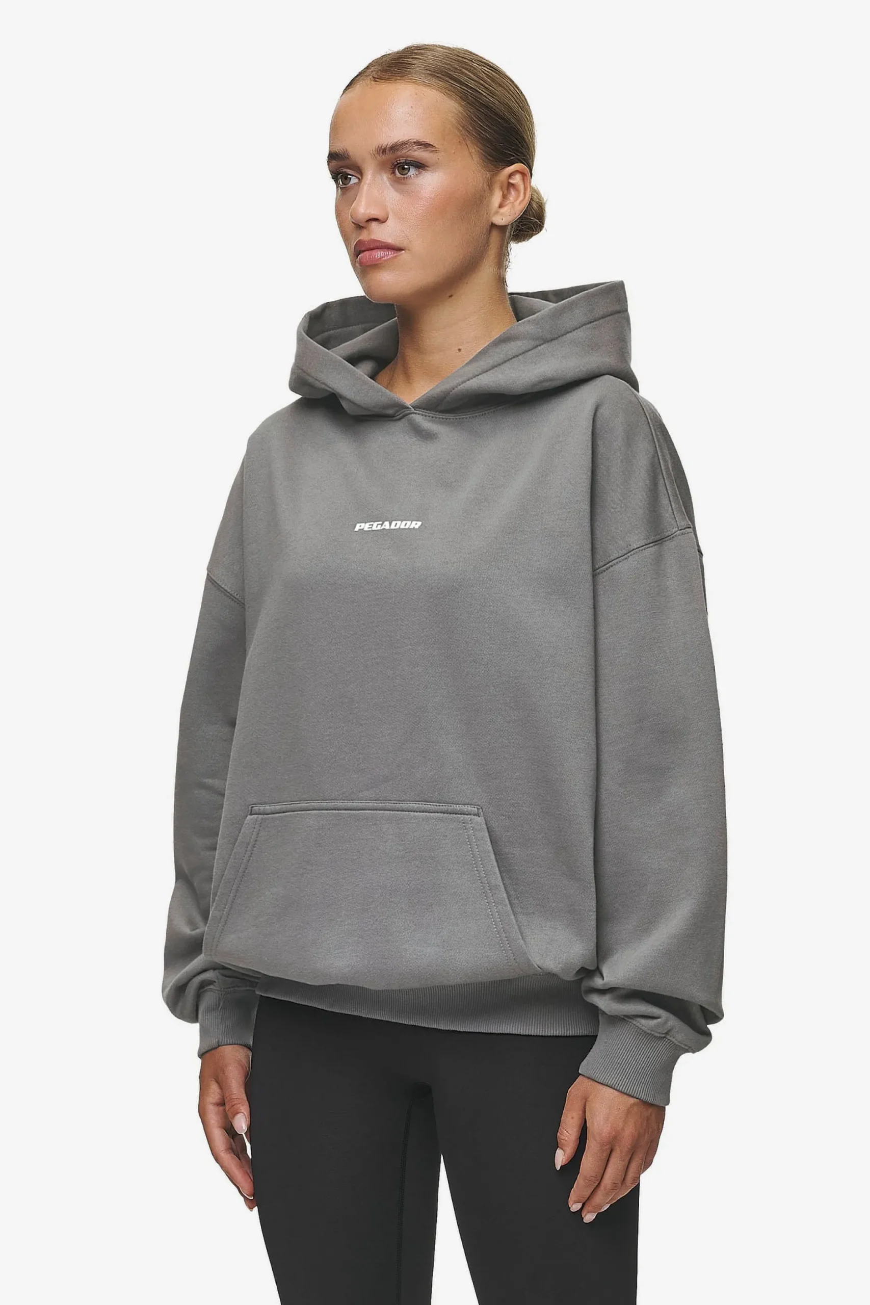 Pegador Hoodies|Clarita Logo Oversized Hoodie Washed Deep Grey White Gum