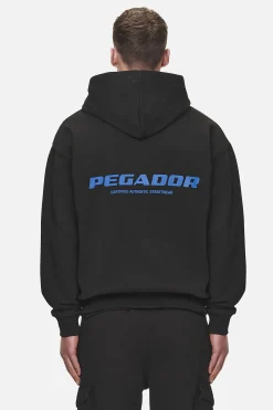 Pegador Hoodies|Colne Logo Oversized Hoodie Washed Black Retro Blue