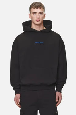 Pegador Hoodies|Colne Logo Oversized Hoodie Washed Black Retro Blue