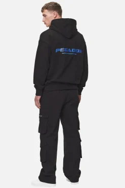 Pegador Hoodies|Colne Logo Oversized Hoodie Washed Black Retro Blue