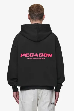 Pegador Hoodies|Colne Logo Oversized Hoodie Washed Black Virtual Pink