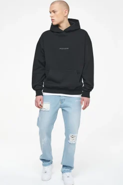 Pegador Hoodies|Colne Logo Oversized Hoodie Vintage Washed Black Ink Gum