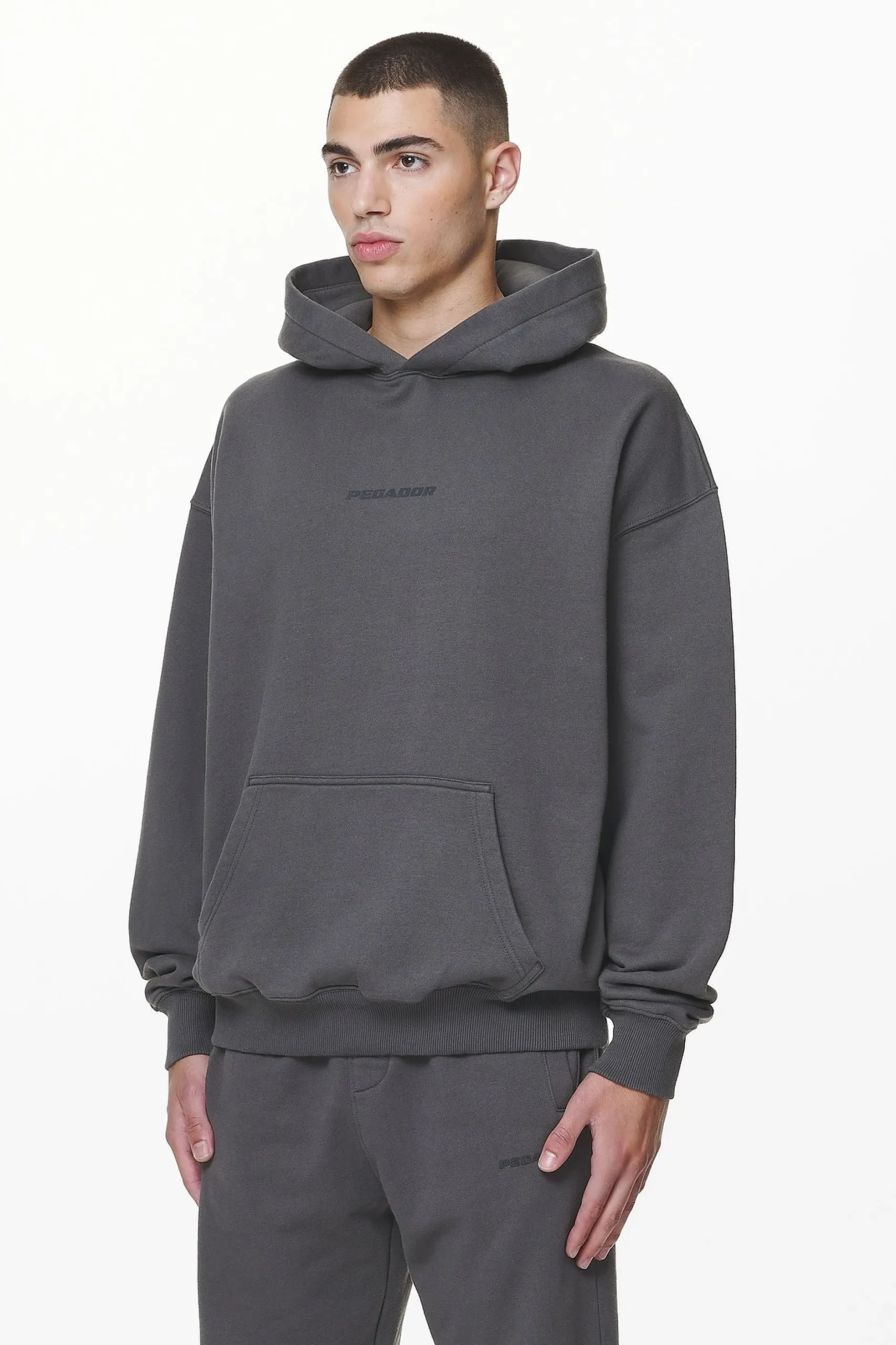 Pegador Hoodies|Colne Logo Oversized Hoodie Washed Volcano Grey