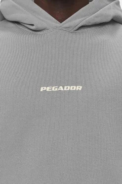 Pegador Hoodies|Colne Logo Oversized Hoodie Washed Cool Grey Desert Sand