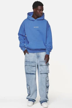 Pegador Hoodies|Colne Logo Oversized Hoodie Washed Retro Blue