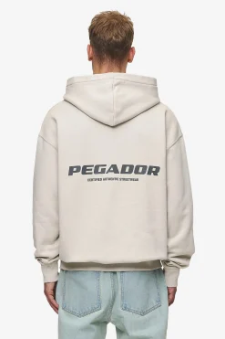 Pegador Hoodies|Colne Logo Oversized Hoodie Washed Light Beige Anthracite