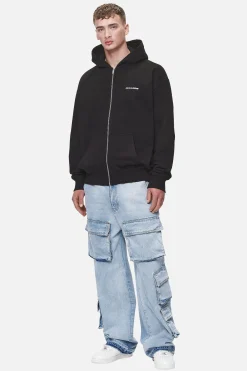 Pegador Hoodies|Zip Hoodies|Colne Logo Oversized Sweat Jacket Washed Black