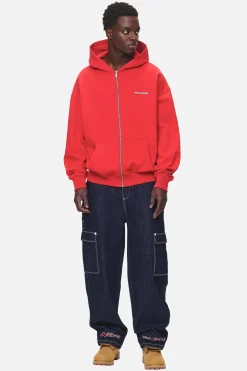 Pegador Hoodies|Zip Hoodies|Colne Logo Oversized Sweat Jacket Washed Red