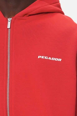 Pegador Hoodies|Zip Hoodies|Colne Logo Oversized Sweat Jacket Washed Red