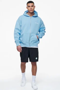 Pegador Hoodies|Zip Hoodies|Colne Logo Oversized Sweat Jacket Vintage Washed Riviera Blue