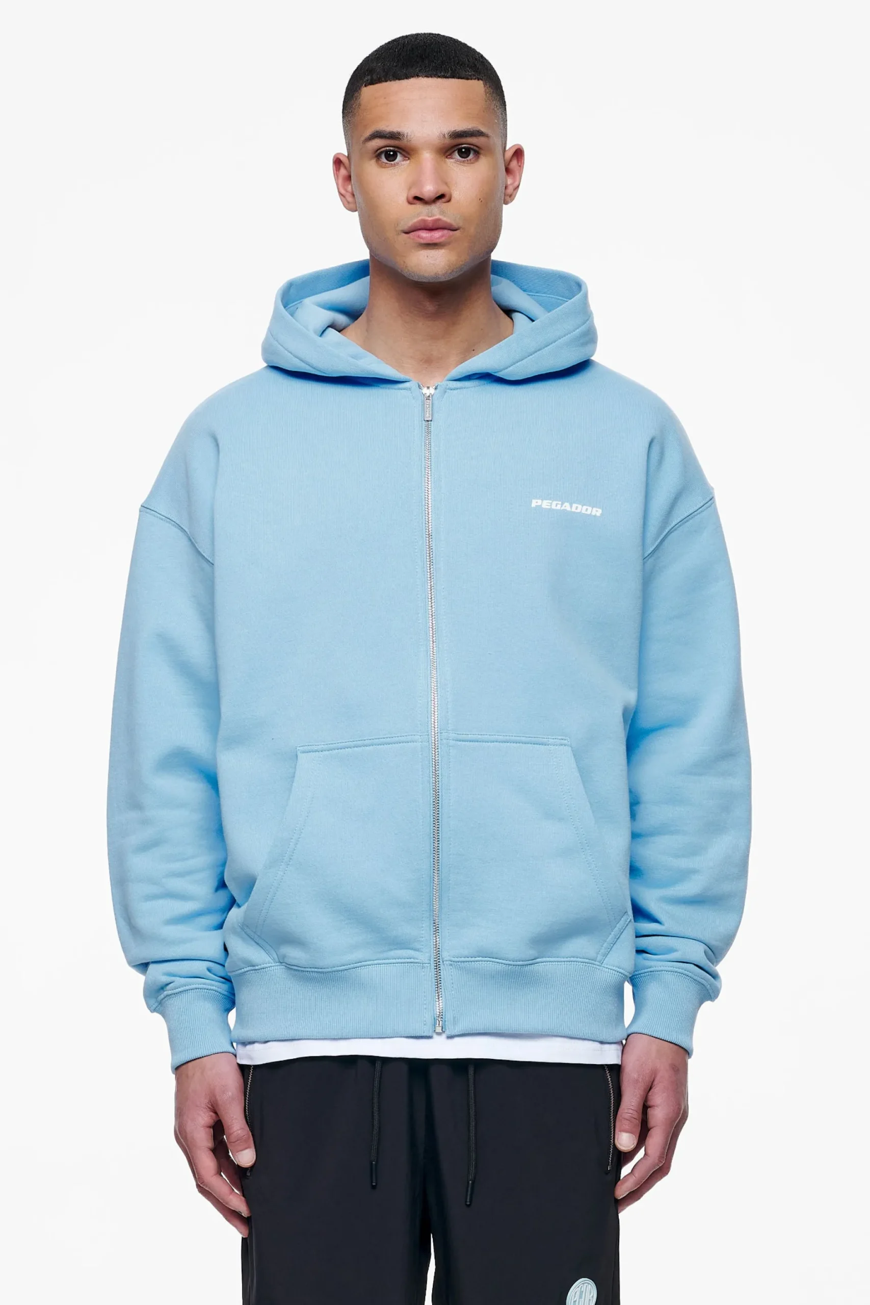 Pegador Hoodies|Zip Hoodies|Colne Logo Oversized Sweat Jacket Vintage Washed Riviera Blue