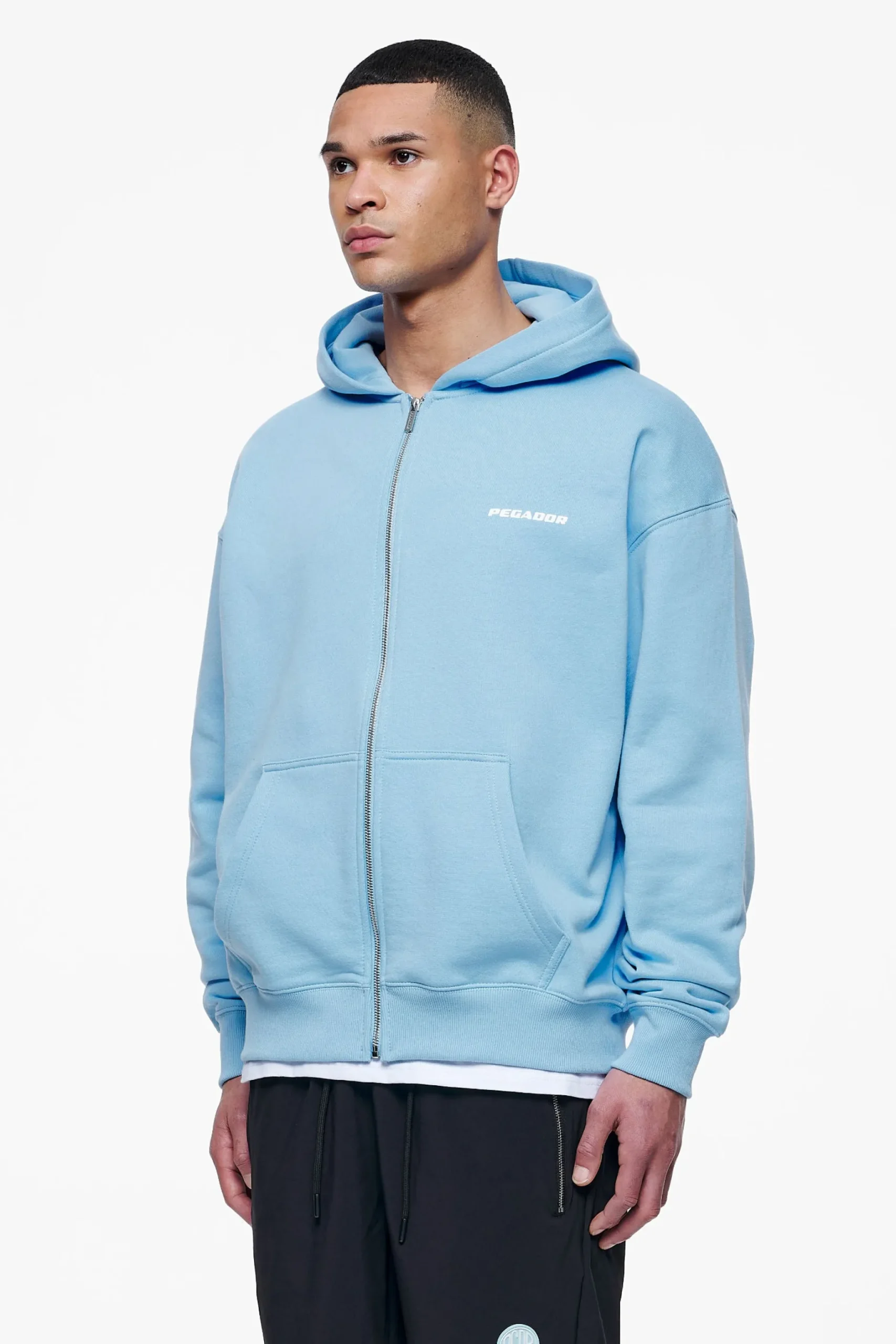 Pegador Hoodies|Zip Hoodies|Colne Logo Oversized Sweat Jacket Vintage Washed Riviera Blue