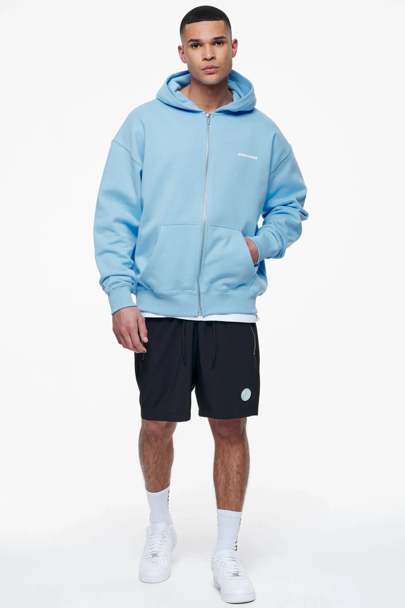 Pegador Hoodies|Zip Hoodies|Colne Logo Oversized Sweat Jacket Vintage Washed Riviera Blue
