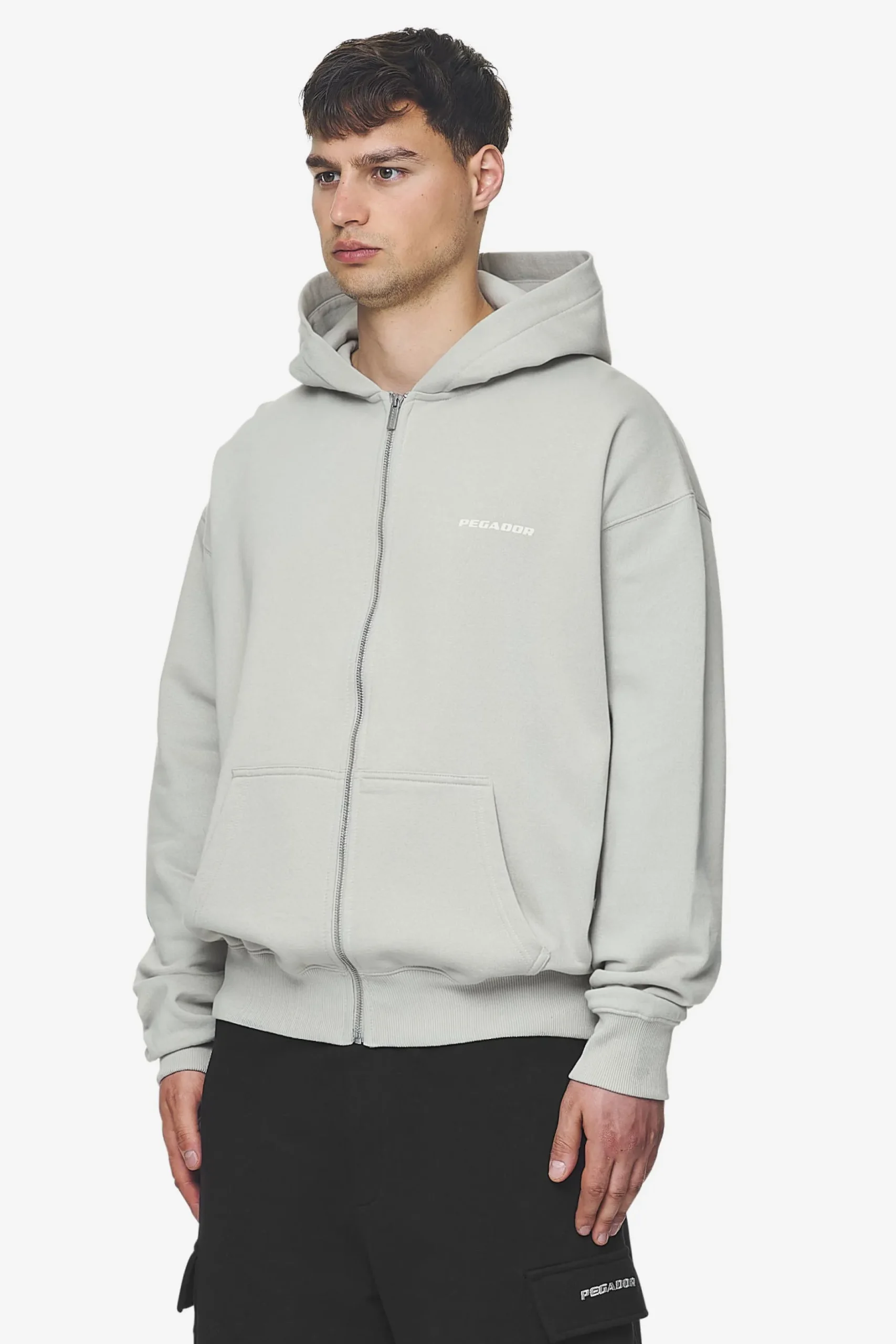 Pegador Hoodies|Zip Hoodies|Colne Logo Oversized Sweat Jacket Salty Cream Washed pearl grey