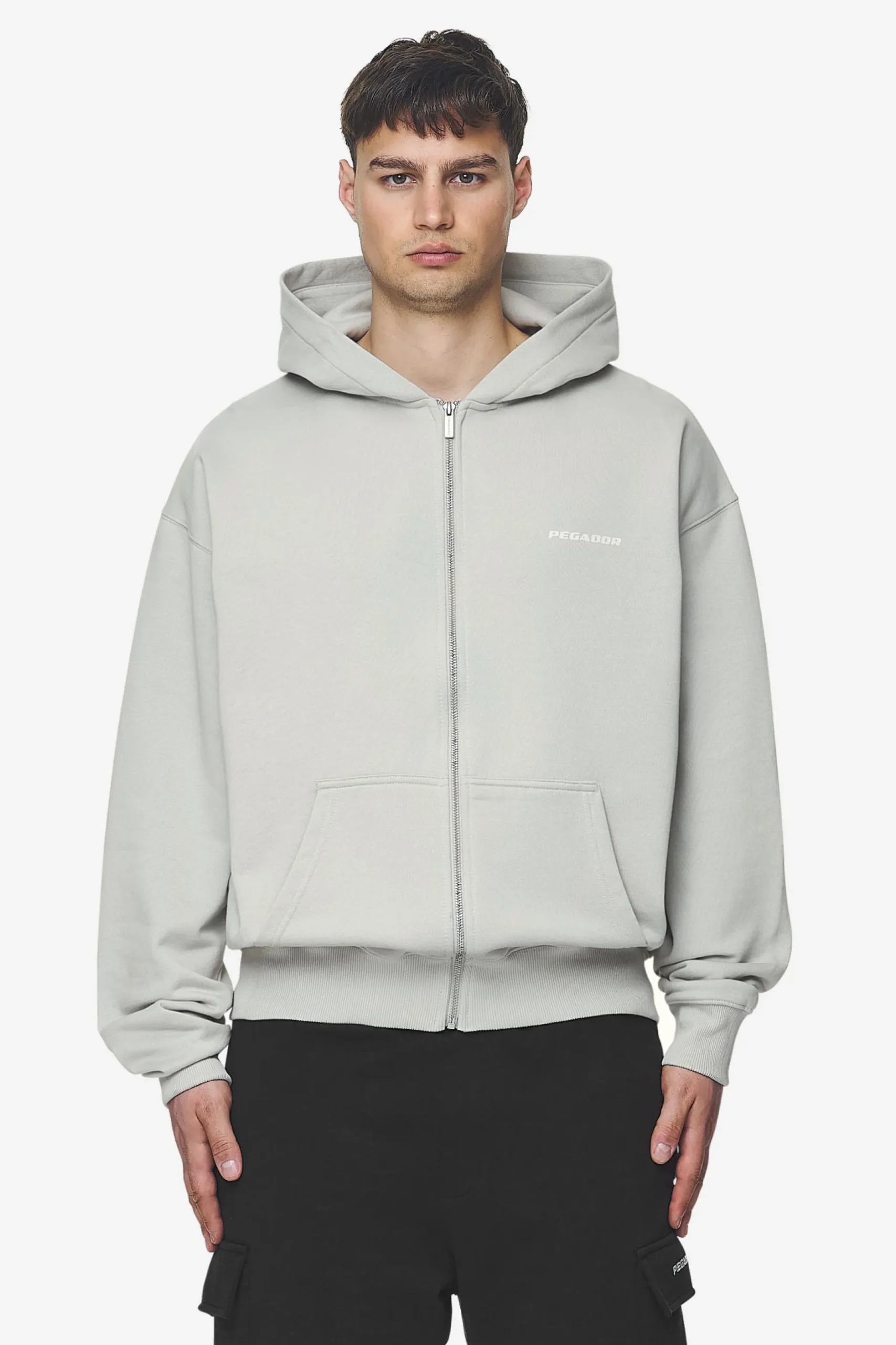 Pegador Hoodies|Zip Hoodies|Colne Logo Oversized Sweat Jacket Salty Cream Washed pearl grey