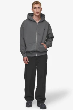 Pegador Hoodies|Zip Hoodies|Colne Logo Oversized Sweat Jacket Washed Anthracite Black