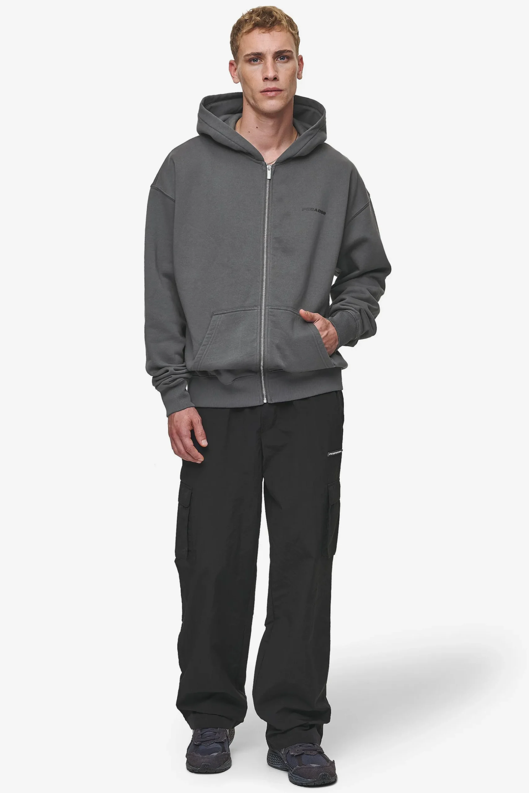 Pegador Hoodies|Zip Hoodies|Colne Logo Oversized Sweat Jacket Washed Anthracite Black